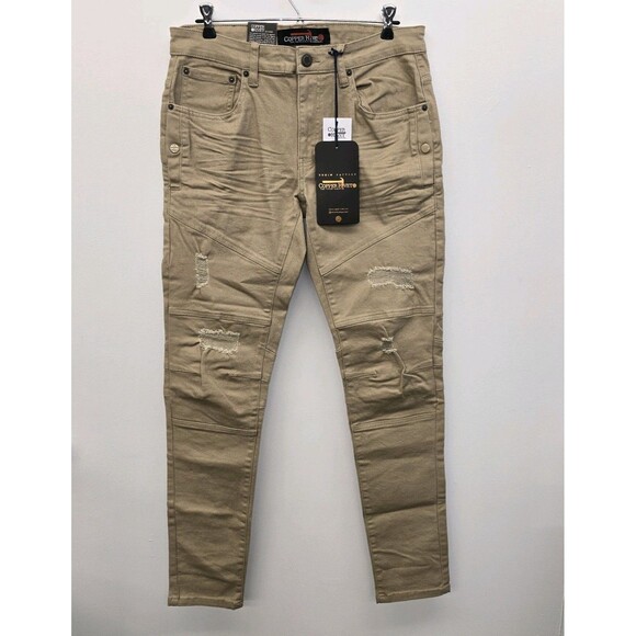 Copper Rivet Khaki Distressed Slim Fit Men's Ripped Jeans Size 34 x 34 (C26) - Picture 1 of 9